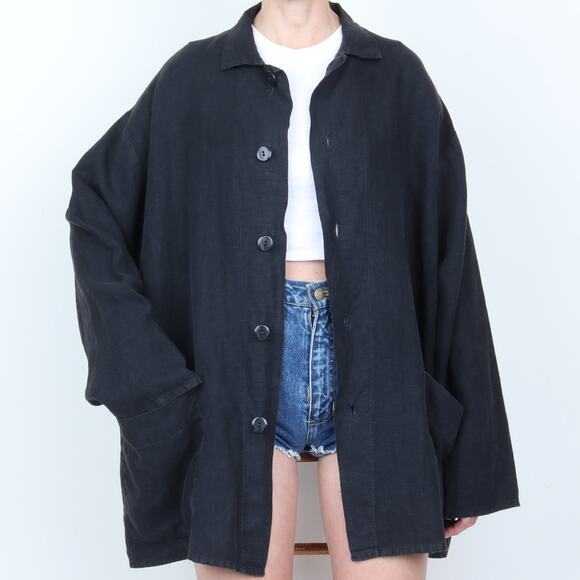 Vintage  90s FLAX by angelheart Oversize 100% Linen Jacket M - Picture 1 of 9